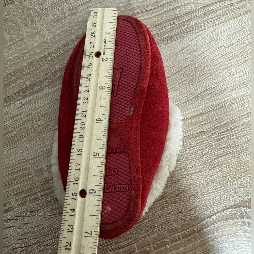 Polo Ralph Lauren Kids Size 9 Red Suede Sheepskin Slippers Moccasin Unisex - Picture 7 of 11